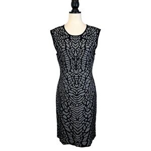 Carmen Marc Valvo Black Grey Printed Texture Dress Women's Size Large [B35#72]